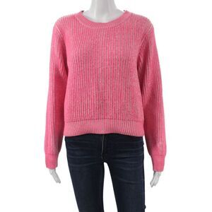 Milly Womens Pink Striped Cotton Crew Neck Pullover Sweater Long Sleeve Size M
